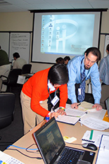 People working in an Emergency Operations Center