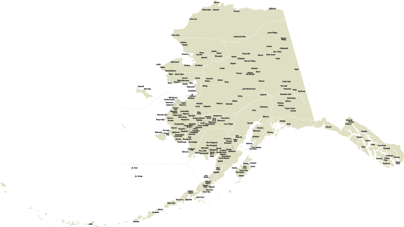 map showing the 229 federally-recognized tribes in Alaska