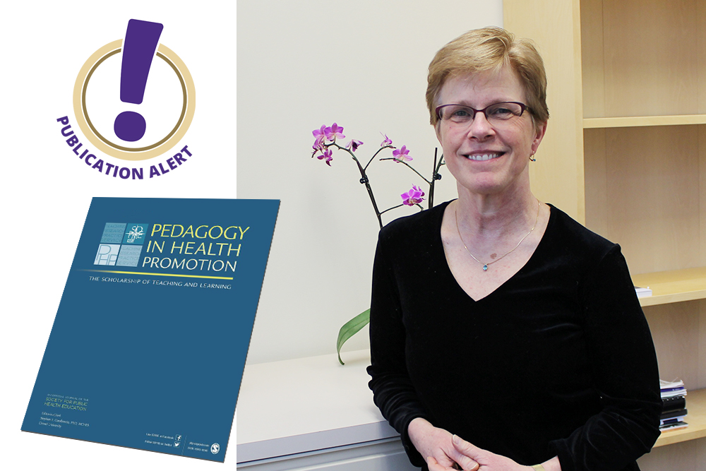 Photo montage showing the cover of the journal Pedagogy in Health Promotion alongside a photo of Betty Bekemeier.