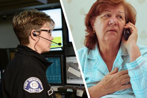 Photo montage showing a call taker and a caller