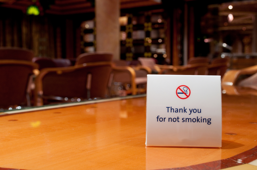 Photograph of a placard reading "Thank you for not smoking."