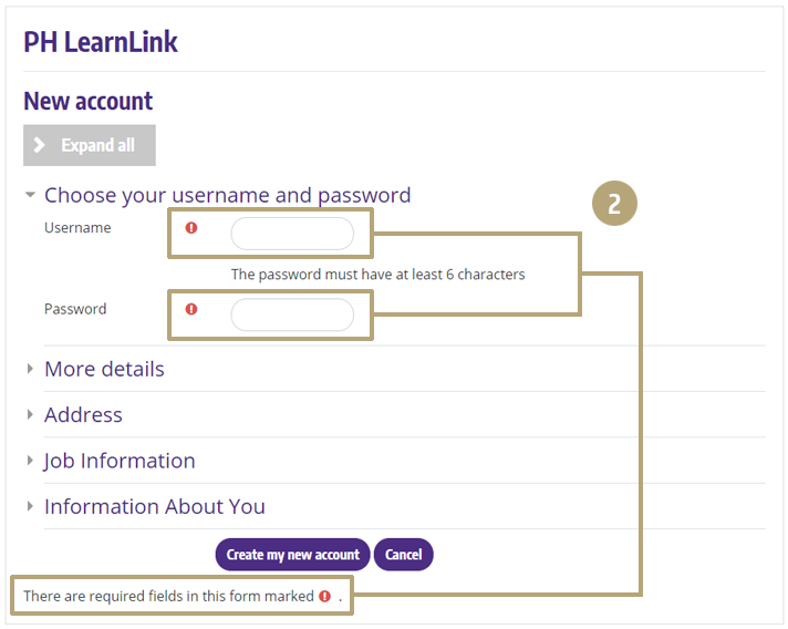 Registration fields screenshot