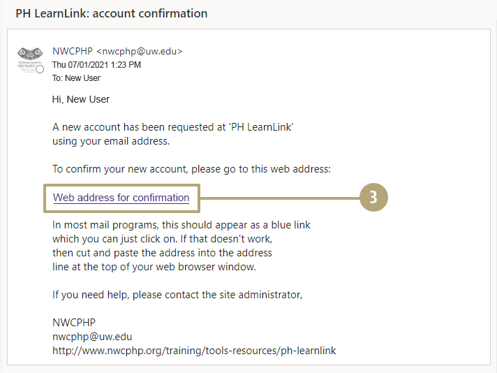 Account confirmation email screenshot