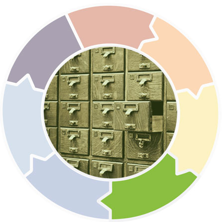 Graphic showing a circle divided into seven segments, indicating a cyclical process.